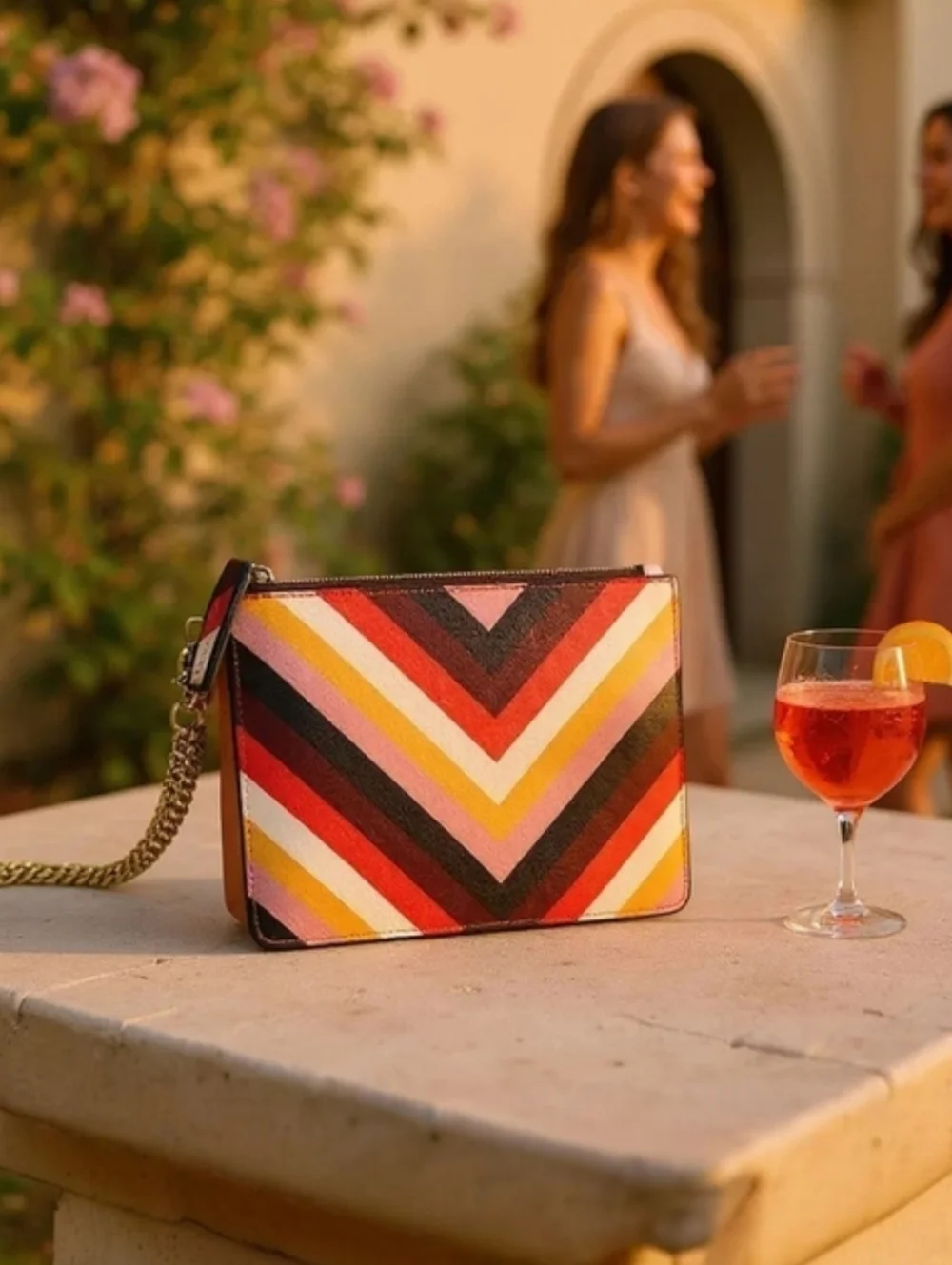ALDO Women's Multicolor Chevron Clutch with Gold Chain